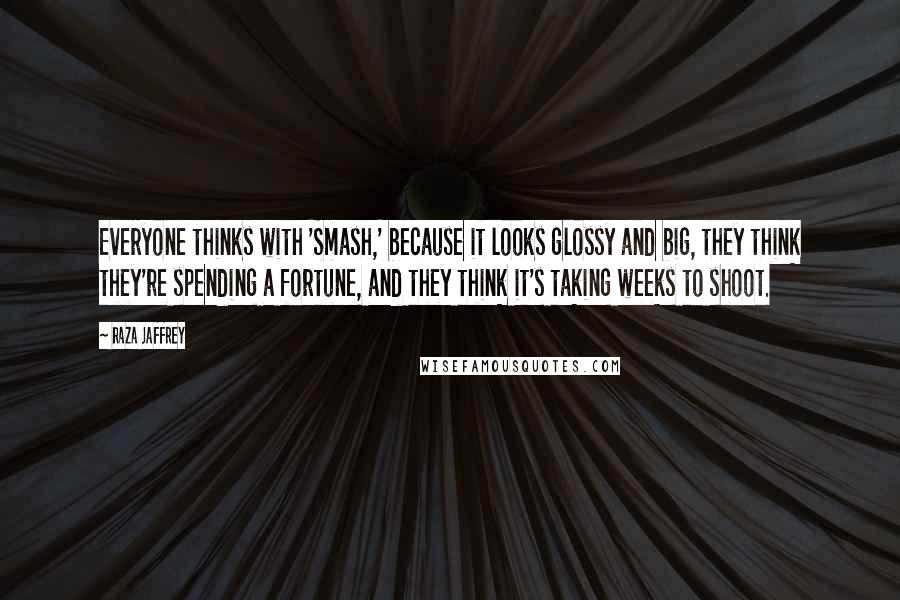 Raza Jaffrey Quotes: Everyone thinks with 'Smash,' because it looks glossy and big, they think they're spending a fortune, and they think it's taking weeks to shoot.