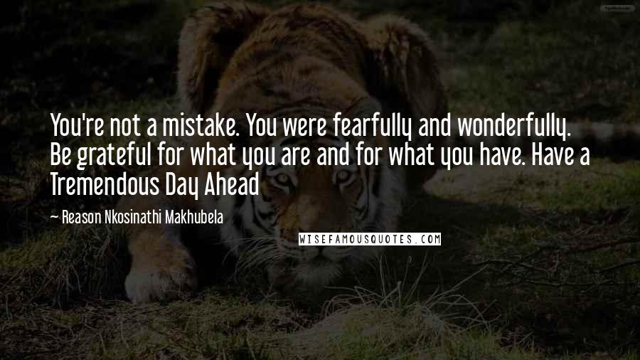 Reason Nkosinathi Makhubela Quotes: You're not a mistake. You were fearfully and wonderfully. Be grateful for what you are and for what you have. Have a Tremendous Day Ahead