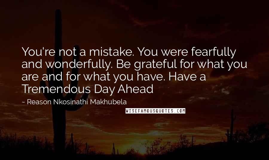 Reason Nkosinathi Makhubela Quotes: You're not a mistake. You were fearfully and wonderfully. Be grateful for what you are and for what you have. Have a Tremendous Day Ahead