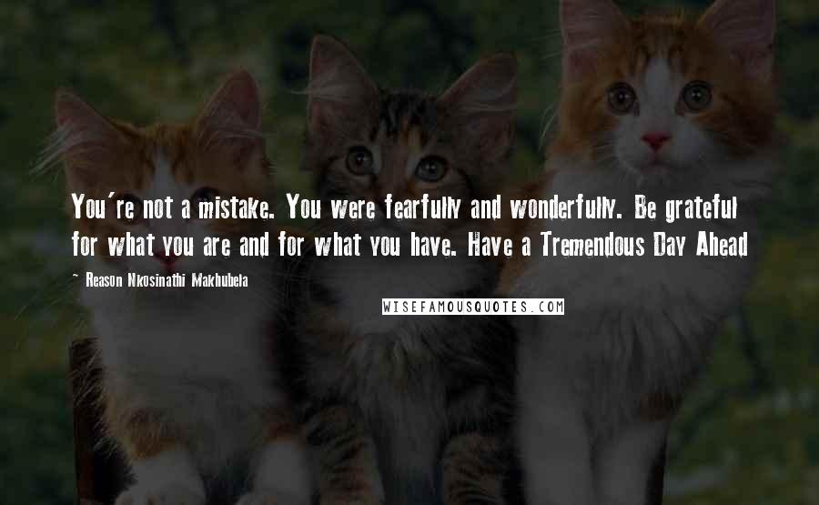 Reason Nkosinathi Makhubela Quotes: You're not a mistake. You were fearfully and wonderfully. Be grateful for what you are and for what you have. Have a Tremendous Day Ahead