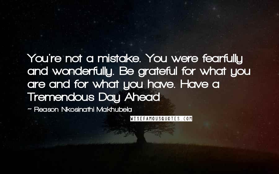 Reason Nkosinathi Makhubela Quotes: You're not a mistake. You were fearfully and wonderfully. Be grateful for what you are and for what you have. Have a Tremendous Day Ahead