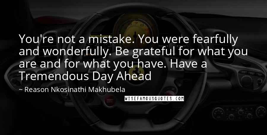 Reason Nkosinathi Makhubela Quotes: You're not a mistake. You were fearfully and wonderfully. Be grateful for what you are and for what you have. Have a Tremendous Day Ahead