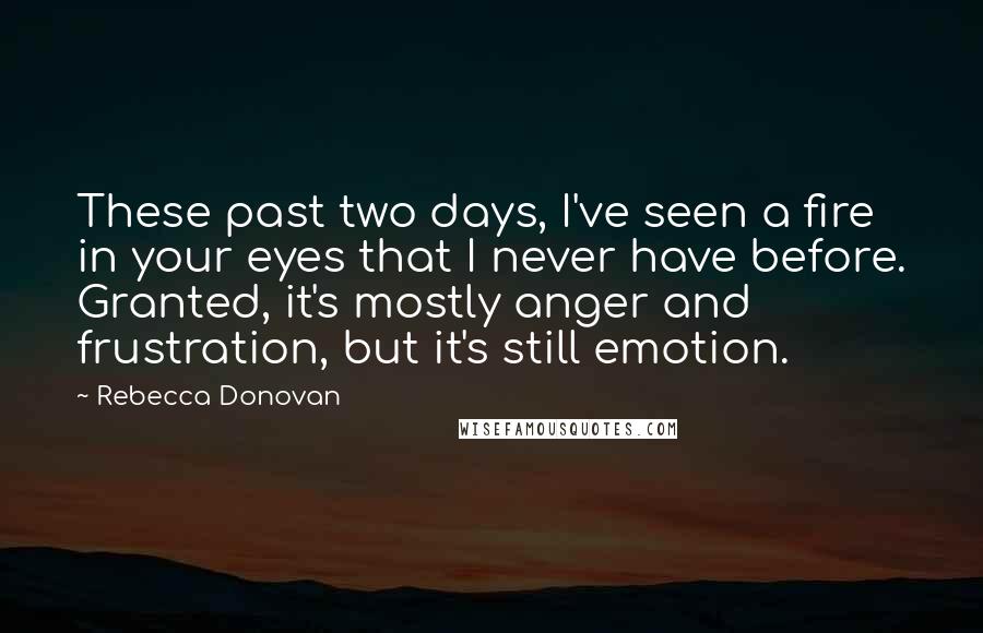 Rebecca Donovan Quotes: These past two days, I've seen a fire in your eyes that I never have before. Granted, it's mostly anger and frustration, but it's still emotion.