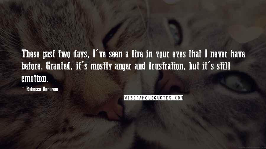 Rebecca Donovan Quotes: These past two days, I've seen a fire in your eyes that I never have before. Granted, it's mostly anger and frustration, but it's still emotion.