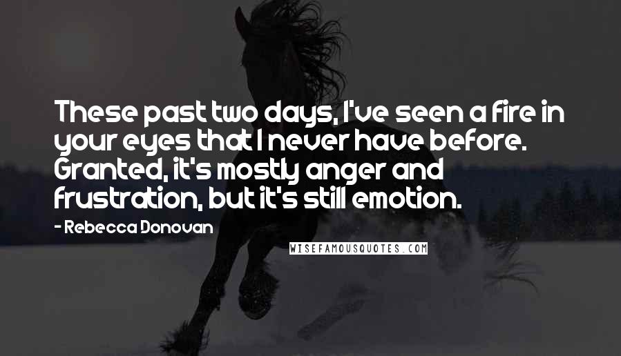 Rebecca Donovan Quotes: These past two days, I've seen a fire in your eyes that I never have before. Granted, it's mostly anger and frustration, but it's still emotion.