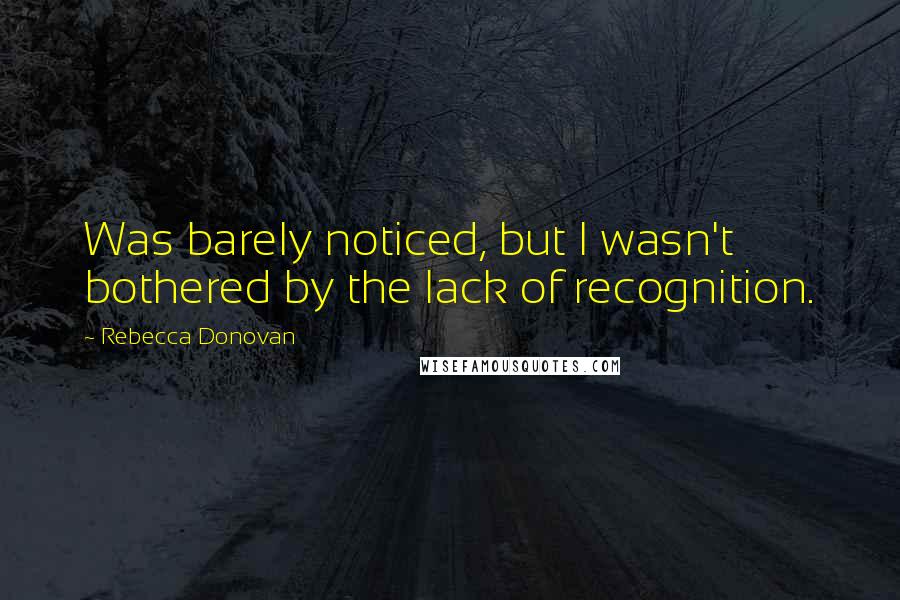 Rebecca Donovan Quotes: Was barely noticed, but I wasn't bothered by the lack of recognition.