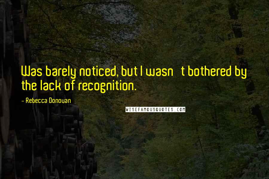 Rebecca Donovan Quotes: Was barely noticed, but I wasn't bothered by the lack of recognition.