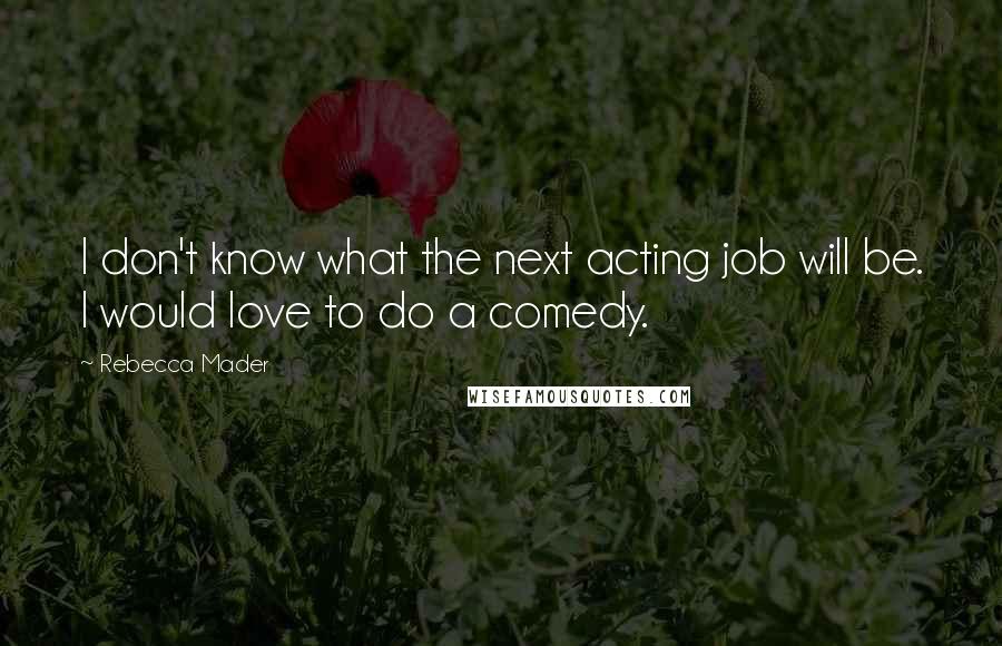 Rebecca Mader Quotes: I don't know what the next acting job will be. I would love to do a comedy.