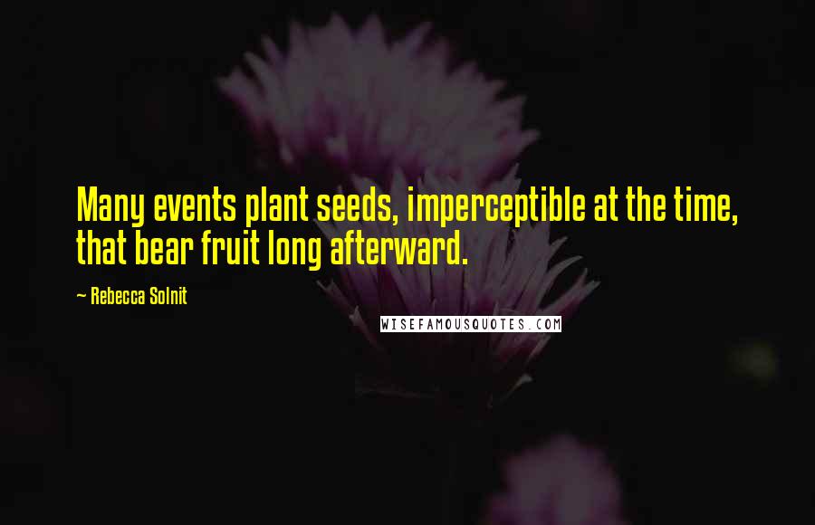 Rebecca Solnit Quotes: Many events plant seeds, imperceptible at the time, that bear fruit long afterward.