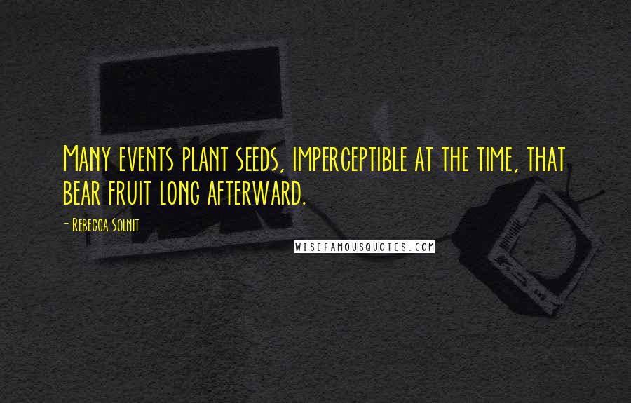 Rebecca Solnit Quotes: Many events plant seeds, imperceptible at the time, that bear fruit long afterward.