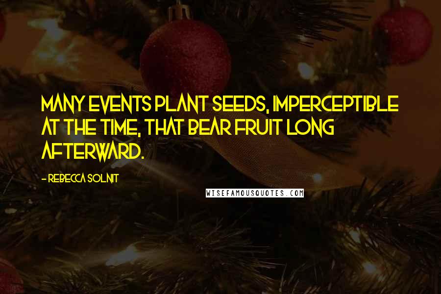 Rebecca Solnit Quotes: Many events plant seeds, imperceptible at the time, that bear fruit long afterward.