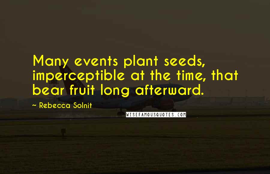 Rebecca Solnit Quotes: Many events plant seeds, imperceptible at the time, that bear fruit long afterward.