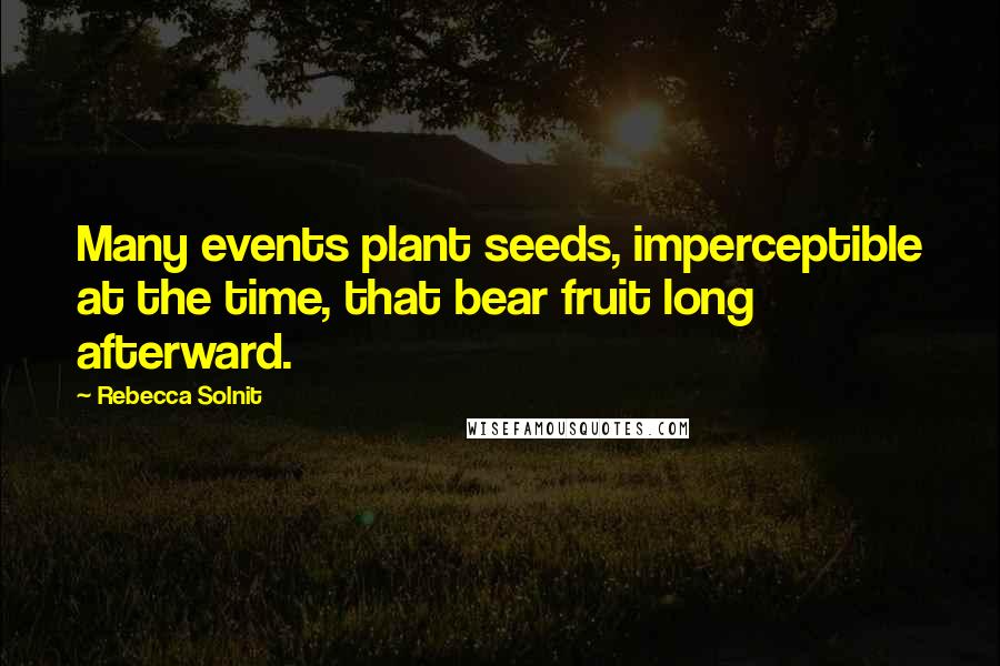 Rebecca Solnit Quotes: Many events plant seeds, imperceptible at the time, that bear fruit long afterward.