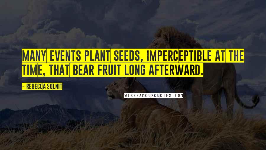 Rebecca Solnit Quotes: Many events plant seeds, imperceptible at the time, that bear fruit long afterward.