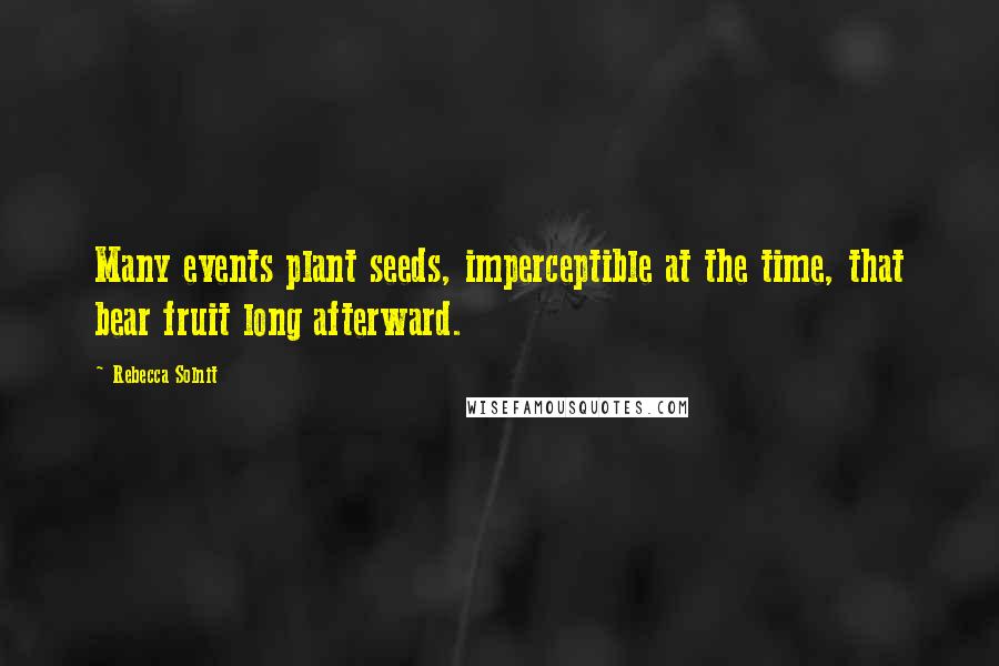 Rebecca Solnit Quotes: Many events plant seeds, imperceptible at the time, that bear fruit long afterward.