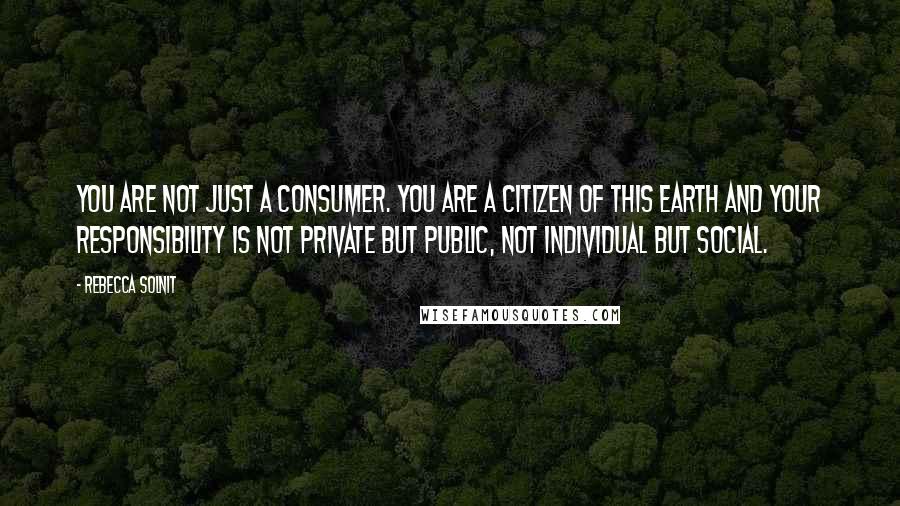 Rebecca Solnit Quotes: You are not just a consumer. You are a citizen of this Earth and your responsibility is not private but public, not individual but social.