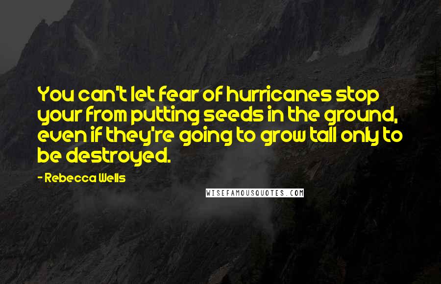 Rebecca Wells Quotes: You can't let fear of hurricanes stop your from putting seeds in the ground, even if they're going to grow tall only to be destroyed.