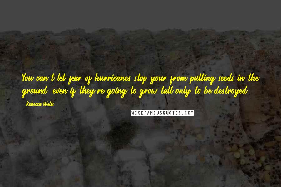 Rebecca Wells Quotes: You can't let fear of hurricanes stop your from putting seeds in the ground, even if they're going to grow tall only to be destroyed.