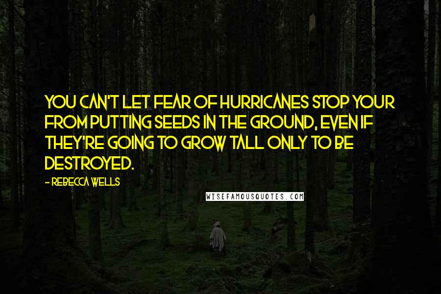 Rebecca Wells Quotes: You can't let fear of hurricanes stop your from putting seeds in the ground, even if they're going to grow tall only to be destroyed.