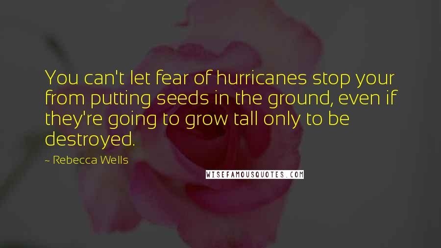 Rebecca Wells Quotes: You can't let fear of hurricanes stop your from putting seeds in the ground, even if they're going to grow tall only to be destroyed.