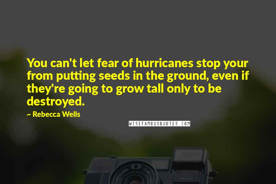 Rebecca Wells Quotes: You can't let fear of hurricanes stop your from putting seeds in the ground, even if they're going to grow tall only to be destroyed.