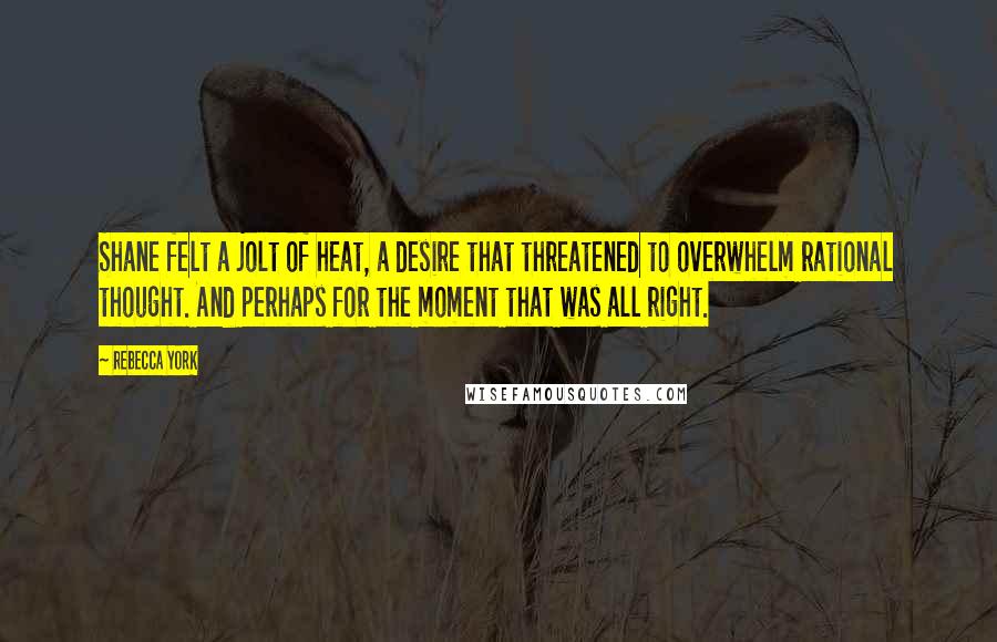 Rebecca York Quotes: Shane felt a jolt of heat, a desire that threatened to overwhelm rational thought. And perhaps for the moment that was all right.