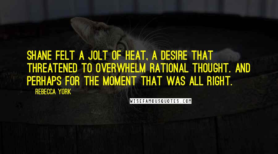 Rebecca York Quotes: Shane felt a jolt of heat, a desire that threatened to overwhelm rational thought. And perhaps for the moment that was all right.