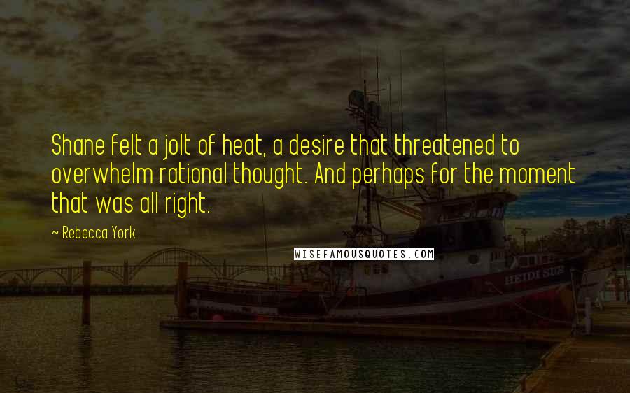 Rebecca York Quotes: Shane felt a jolt of heat, a desire that threatened to overwhelm rational thought. And perhaps for the moment that was all right.