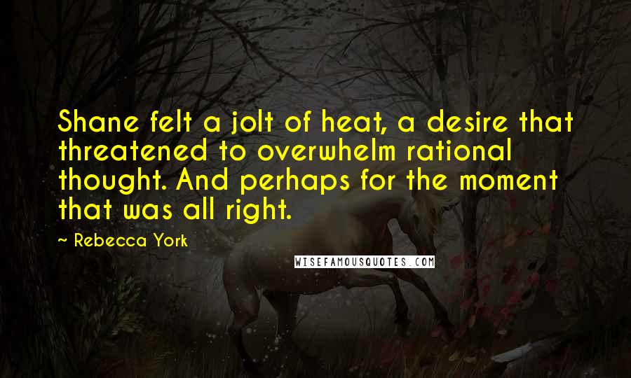 Rebecca York Quotes: Shane felt a jolt of heat, a desire that threatened to overwhelm rational thought. And perhaps for the moment that was all right.