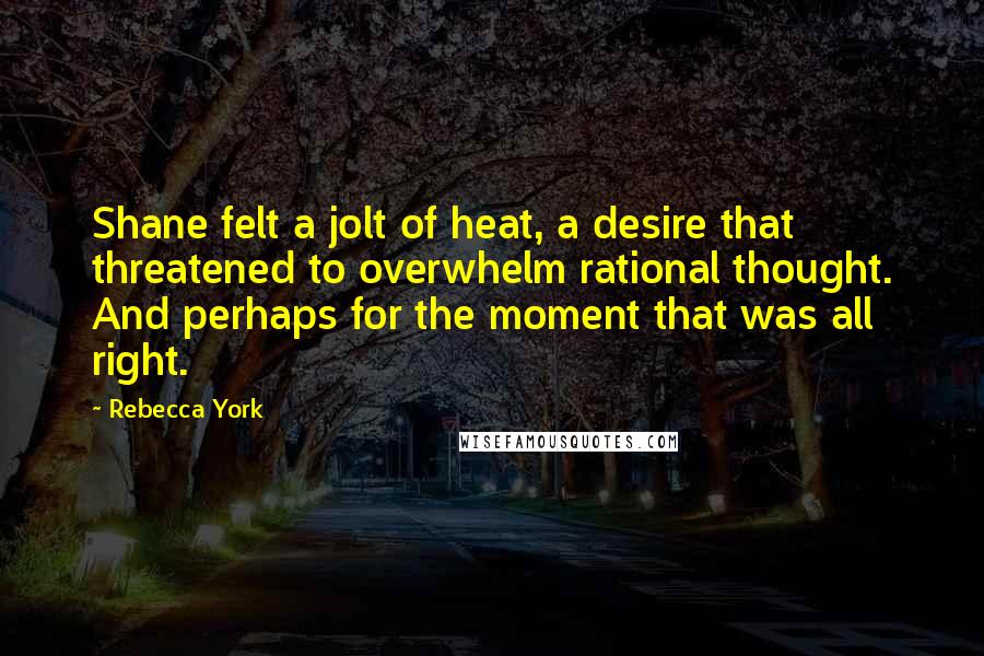 Rebecca York Quotes: Shane felt a jolt of heat, a desire that threatened to overwhelm rational thought. And perhaps for the moment that was all right.