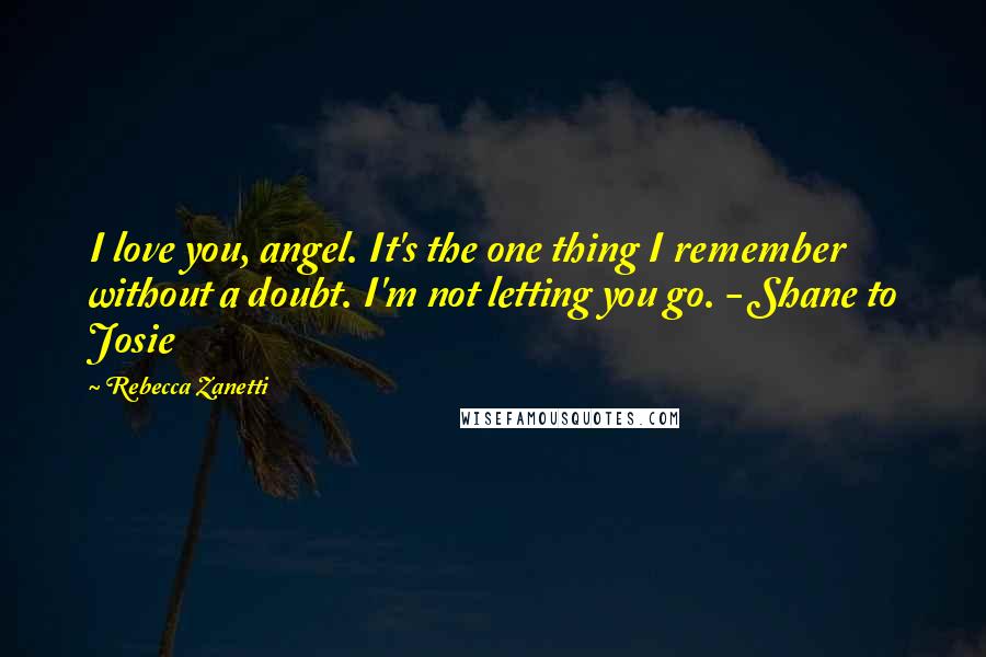 Rebecca Zanetti Quotes: I love you, angel. It's the one thing I remember without a doubt. I'm not letting you go. - Shane to Josie