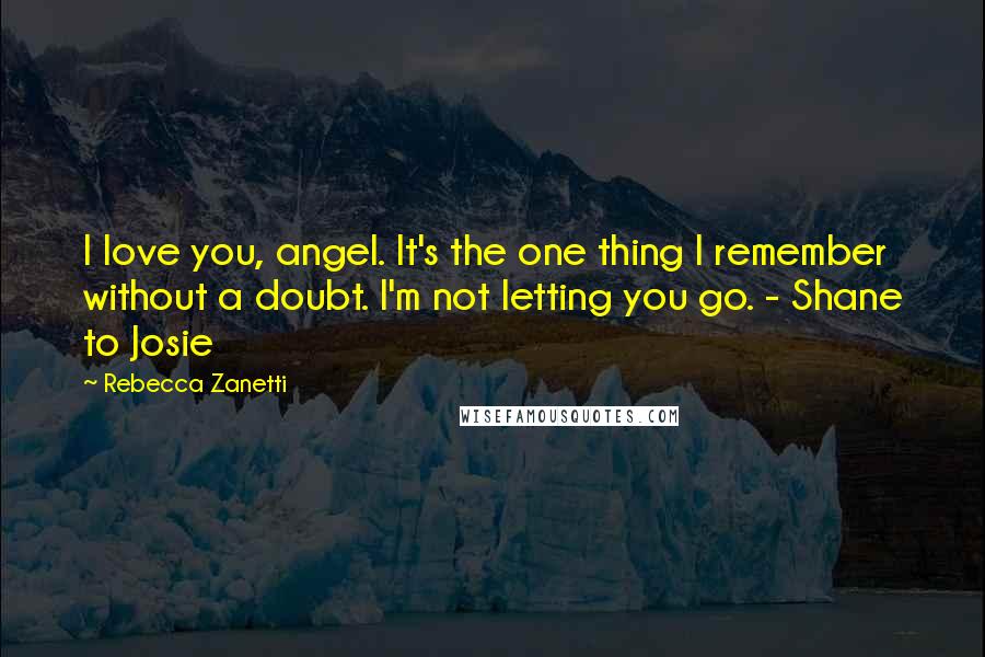 Rebecca Zanetti Quotes: I love you, angel. It's the one thing I remember without a doubt. I'm not letting you go. - Shane to Josie