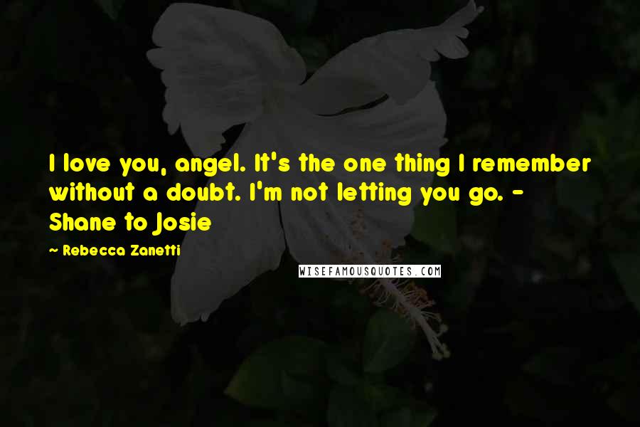 Rebecca Zanetti Quotes: I love you, angel. It's the one thing I remember without a doubt. I'm not letting you go. - Shane to Josie