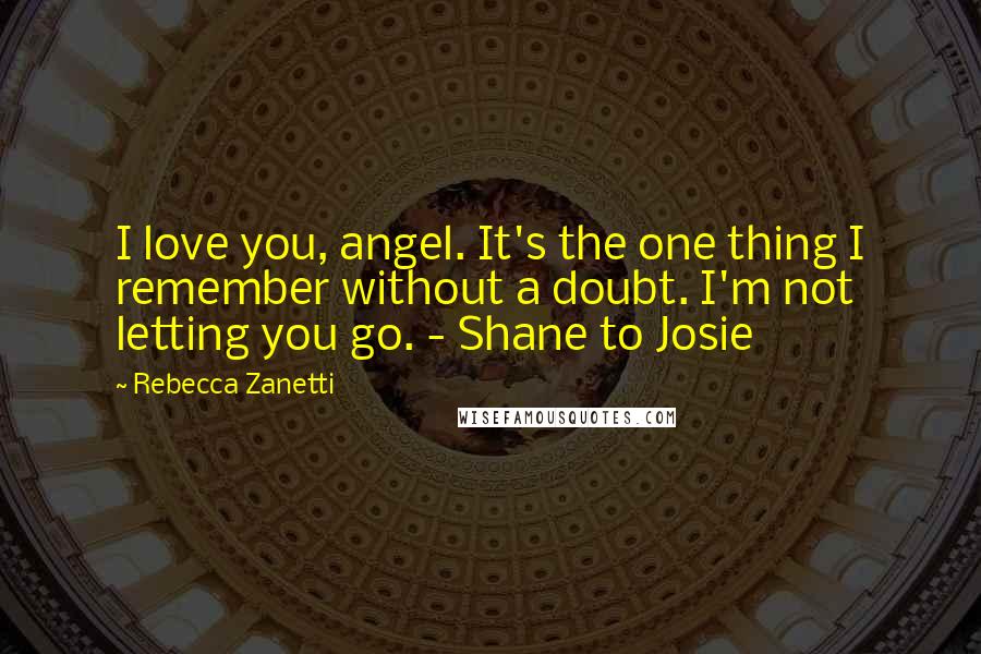 Rebecca Zanetti Quotes: I love you, angel. It's the one thing I remember without a doubt. I'm not letting you go. - Shane to Josie