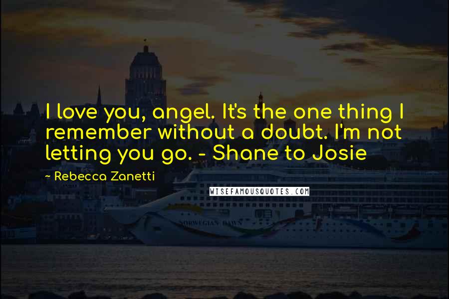 Rebecca Zanetti Quotes: I love you, angel. It's the one thing I remember without a doubt. I'm not letting you go. - Shane to Josie