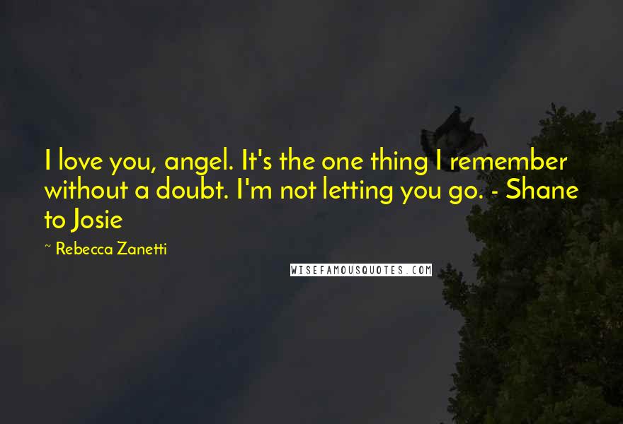 Rebecca Zanetti Quotes: I love you, angel. It's the one thing I remember without a doubt. I'm not letting you go. - Shane to Josie