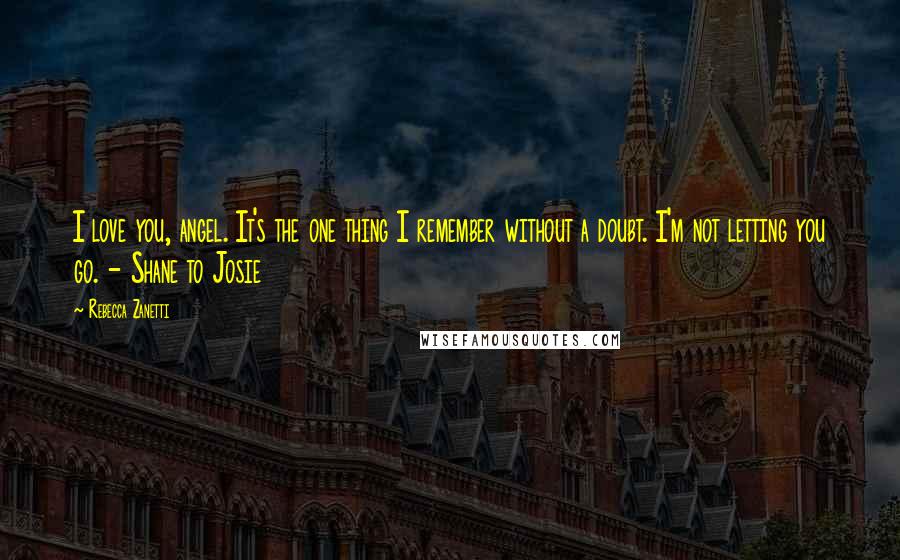 Rebecca Zanetti Quotes: I love you, angel. It's the one thing I remember without a doubt. I'm not letting you go. - Shane to Josie