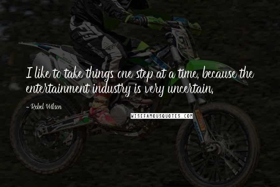 Rebel Wilson Quotes: I like to take things one step at a time, because the entertainment industry is very uncertain.