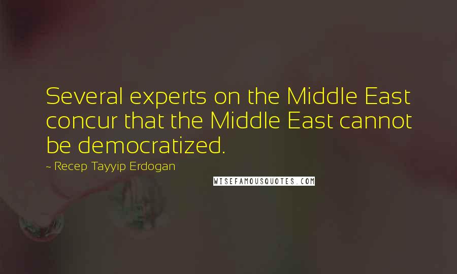 Recep Tayyip Erdogan Quotes: Several experts on the Middle East concur that the Middle East cannot be democratized.