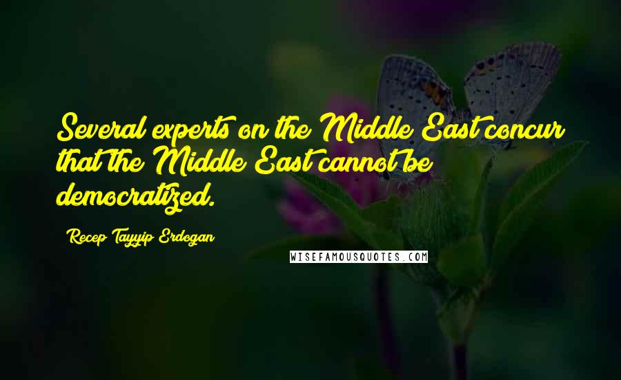 Recep Tayyip Erdogan Quotes: Several experts on the Middle East concur that the Middle East cannot be democratized.