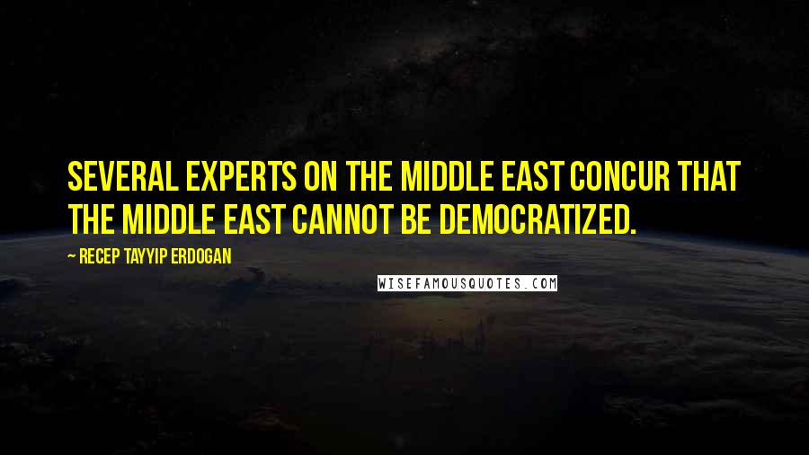 Recep Tayyip Erdogan Quotes: Several experts on the Middle East concur that the Middle East cannot be democratized.