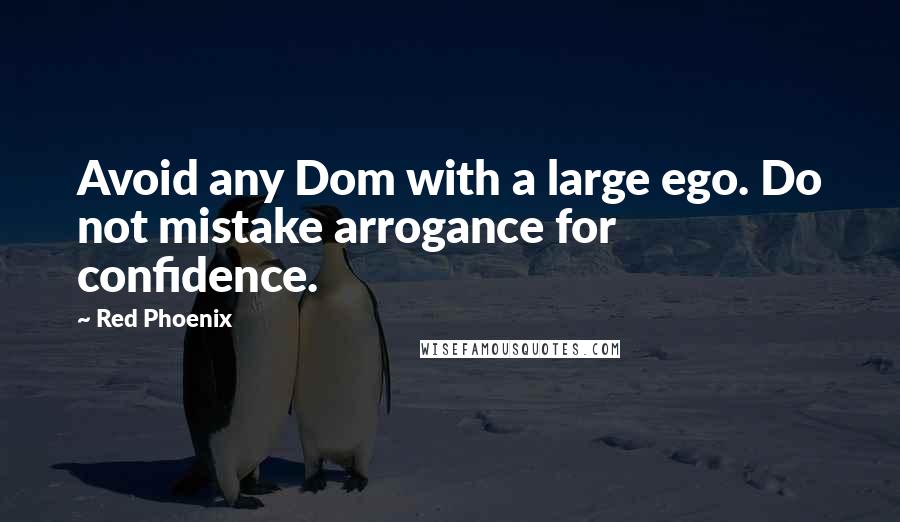 Red Phoenix Quotes: Avoid any Dom with a large ego. Do not mistake arrogance for confidence.