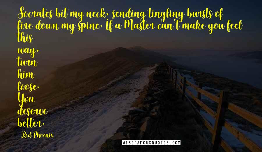 Red Phoenix Quotes: Socrates bit my neck, sending tingling bursts of fire down my spine. If a Master can't make you feel this way, turn him loose. You deserve better.