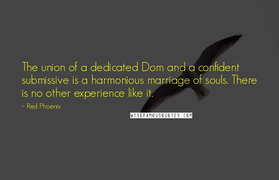 Red Phoenix Quotes: The union of a dedicated Dom and a confident submissive is a harmonious marriage of souls. There is no other experience like it.