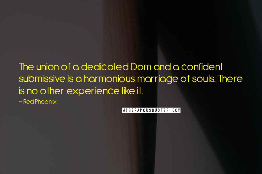 Red Phoenix Quotes: The union of a dedicated Dom and a confident submissive is a harmonious marriage of souls. There is no other experience like it.
