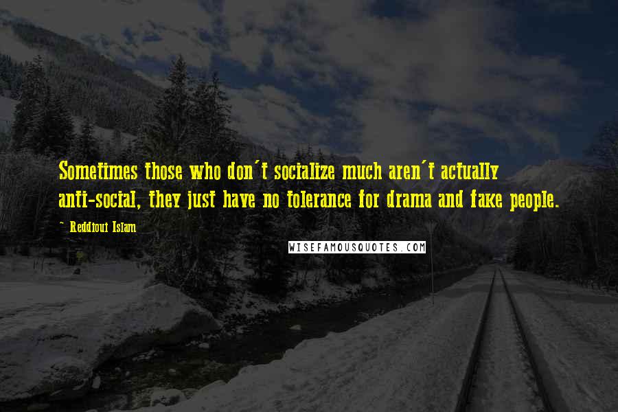 Reddioui Islam Quotes: Sometimes those who don't socialize much aren't actually anti-social, they just have no tolerance for drama and fake people.