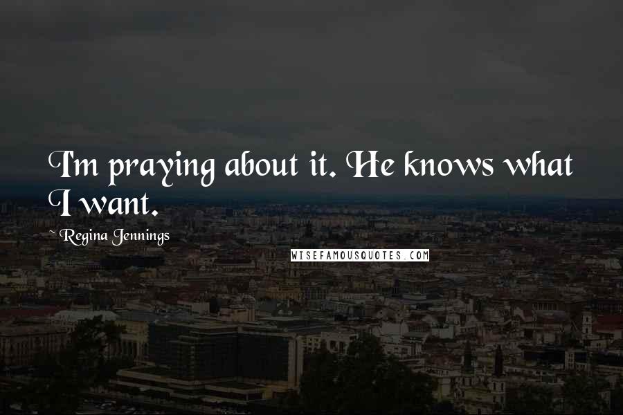 Regina Jennings Quotes: I'm praying about it. He knows what I want.