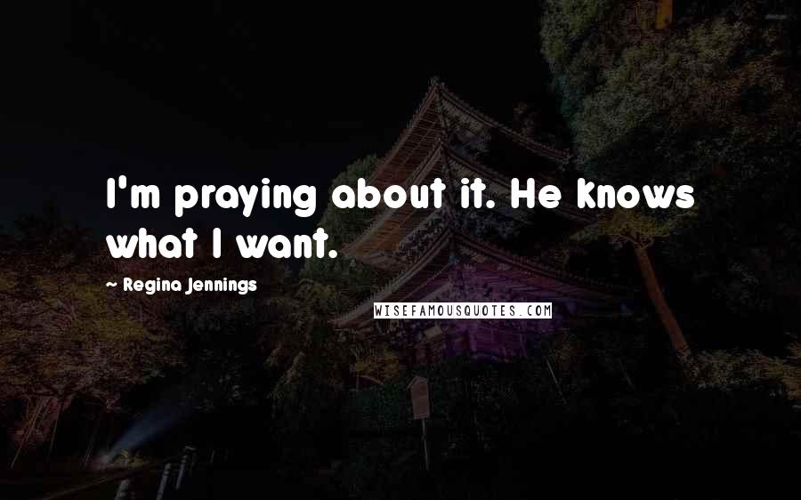 Regina Jennings Quotes: I'm praying about it. He knows what I want.