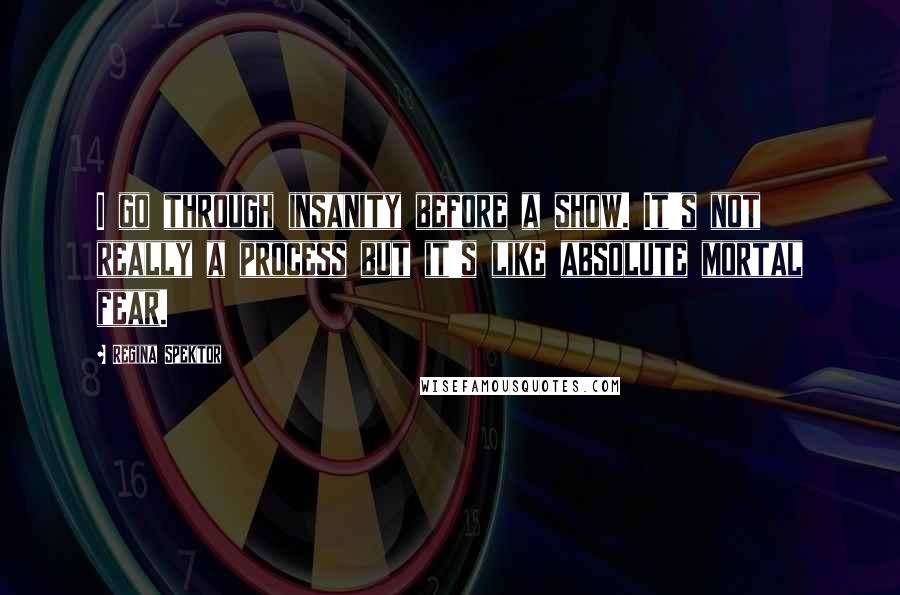 Regina Spektor Quotes: I go through insanity before a show. It's not really a process but it's like absolute mortal fear.