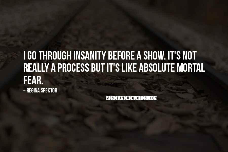 Regina Spektor Quotes: I go through insanity before a show. It's not really a process but it's like absolute mortal fear.